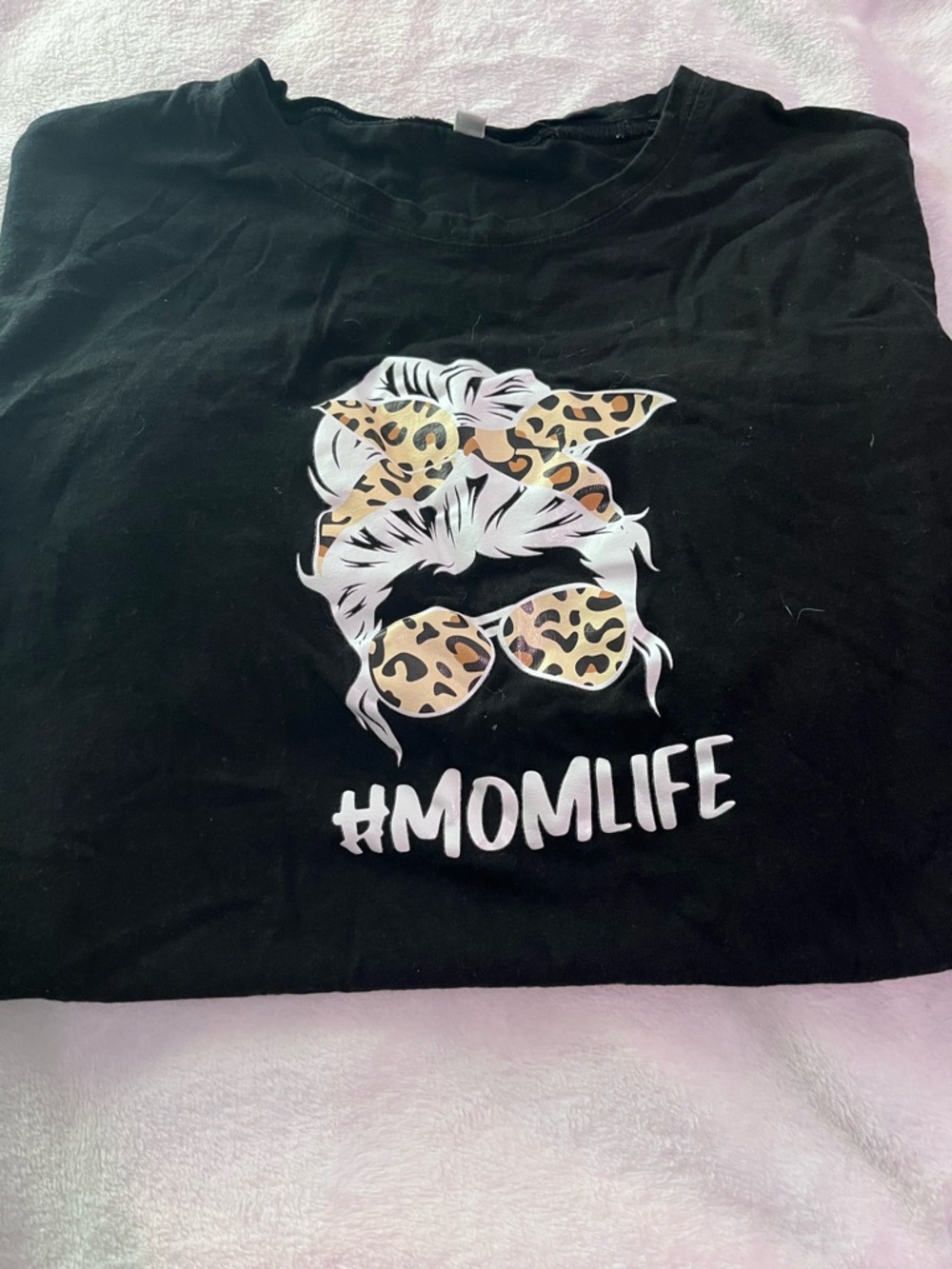 Black Graphic Tee with White Silhouette and Leopard Accent